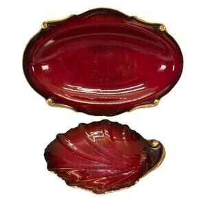 Carlton Ware Handpainted Rouge Royale Gold Gilded Plate Leaf Shaped Trinket Dish